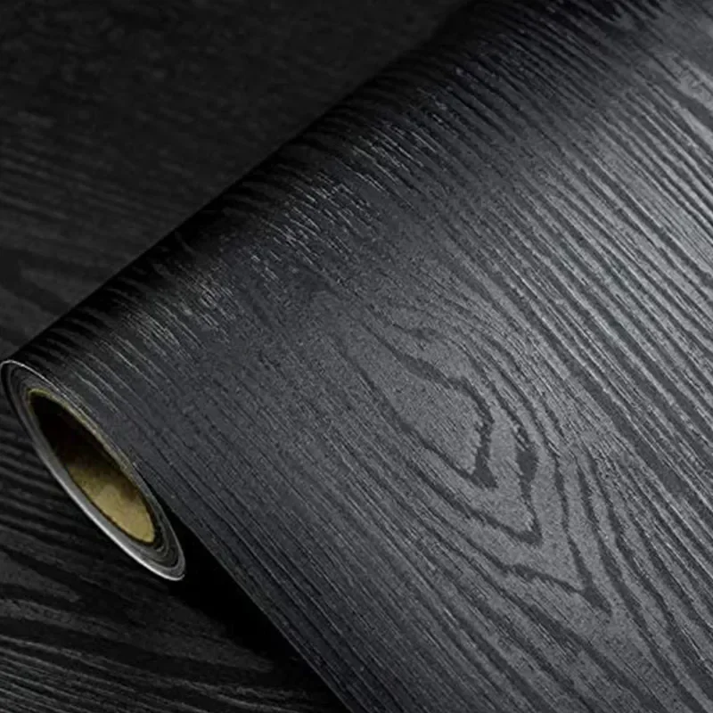 Black Wood Self-Adhesive Wallpaper Roll Countertop Furniture Kitchen Wall Waterproof Vinyl Peel and Stick Wallpaper for Wall