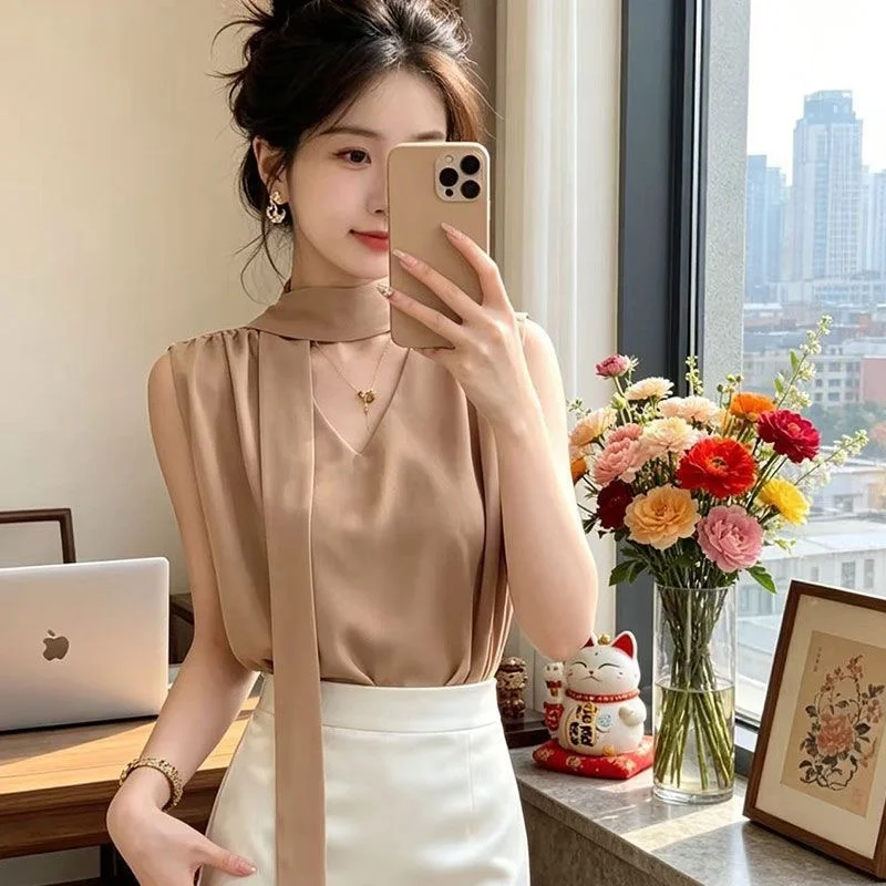 Korean Style Loose Women's Sleeveless Shirt Summer New Fashion Age-Defying High-End Feeling Tie-Dye Chiffon Top Breathable