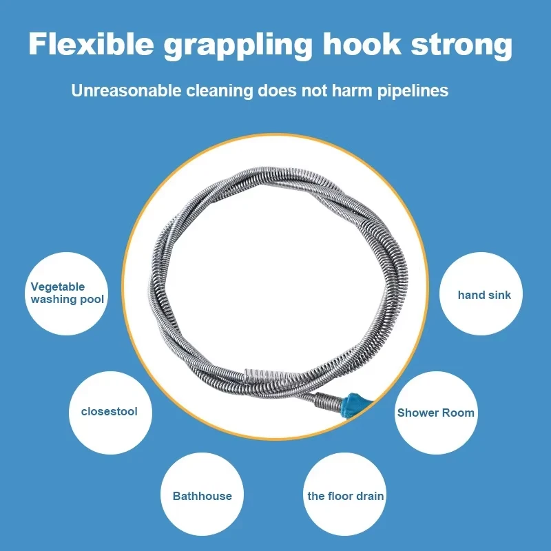 1.5-5m Flexible Metal Spring Pipe Dredge Auger Multifunctional Sewer Unclogger Plumbing Tool for Kitchen Sink Toilet Floor Drain view 5