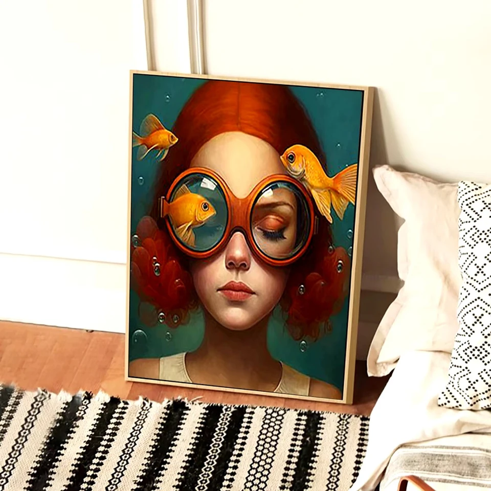 الماس اللوحة مجموعات عبر غرزة الشمال بوهو نظارات الموضة امرأة الأسماك الزهور 5D DIY بها بنفسك الماس التطريز الكامل فسيفساء جدار الفن #3