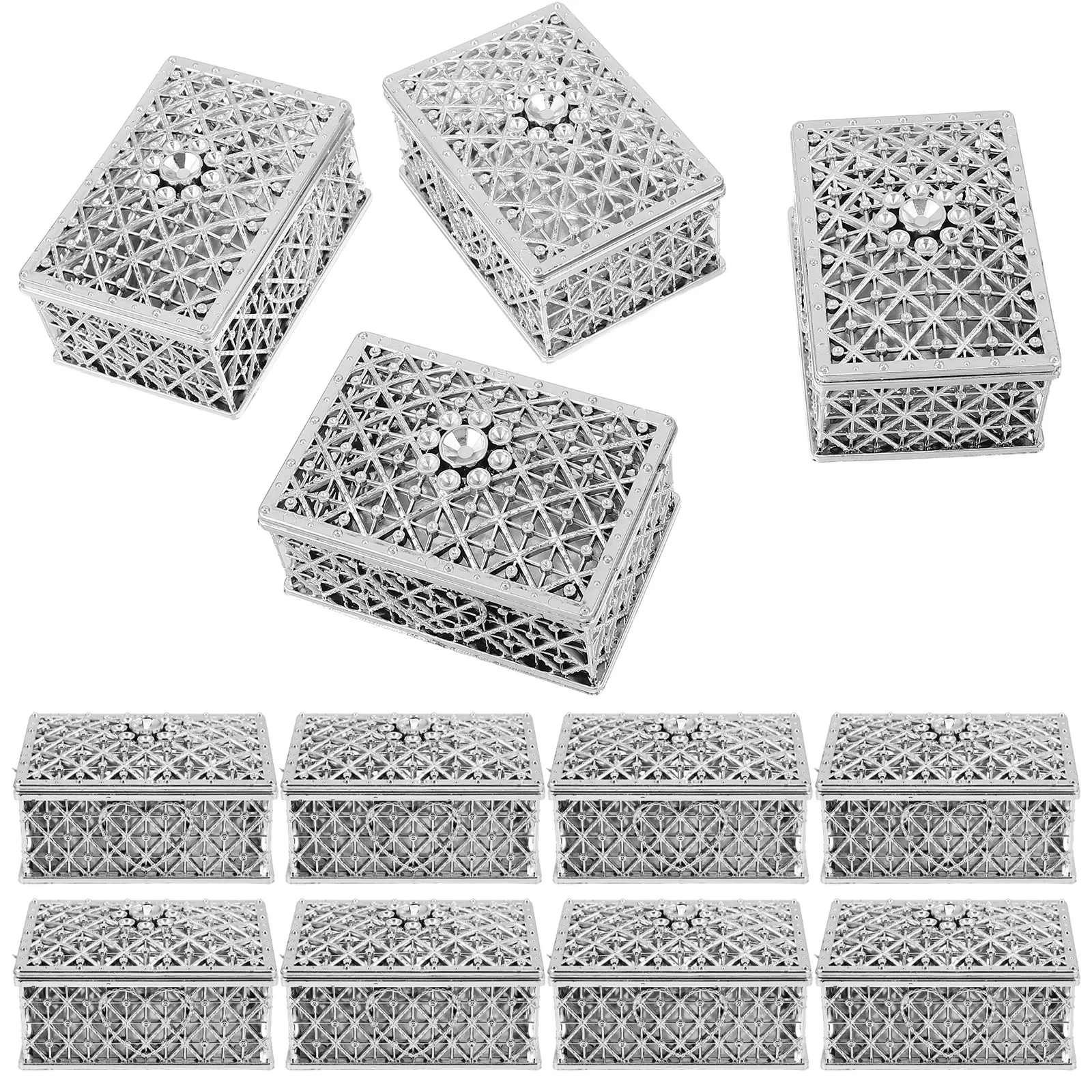 

12Pcs Gold-Plated Rectangular Jewelry Box Hollow Pattern Small Treasure Chest Candy Storage Organizer Bridal Shower Gift