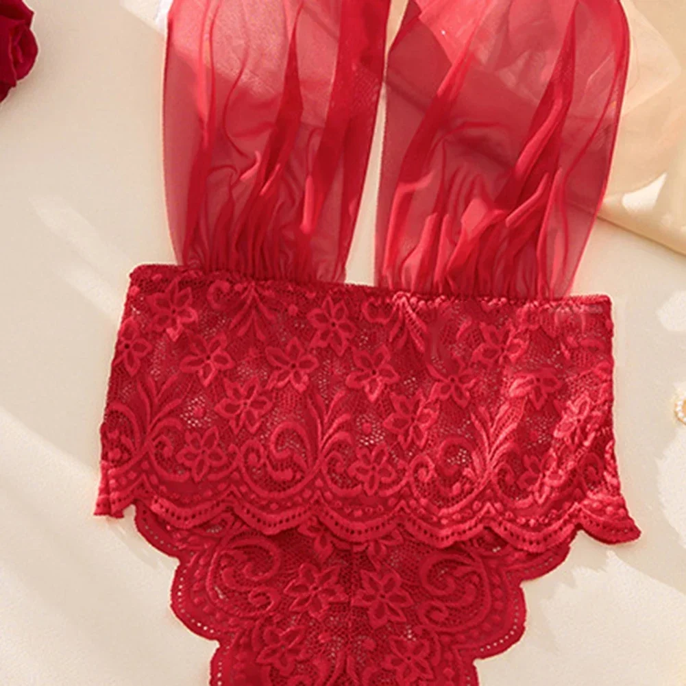 Mulheres rendas malha sexy lingerie halter pescoço rendas até costas nuas macacão bodysuit