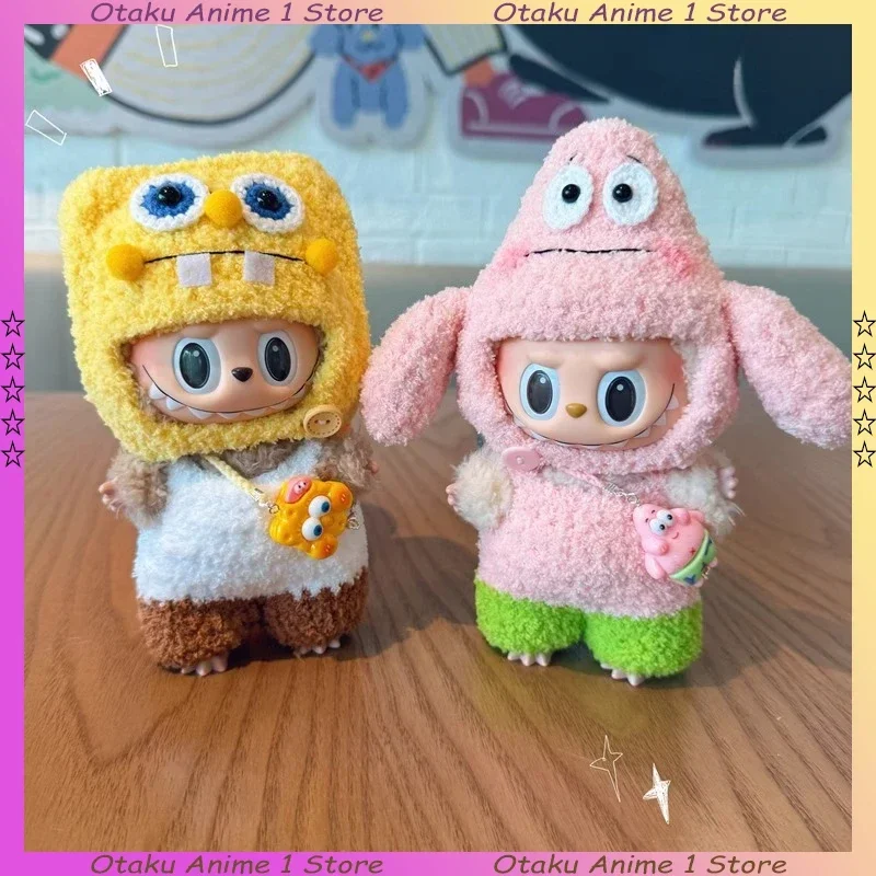 Handmade Labubu Doll Clothes Cute Yellow Sponge Pink Starfish Outfits Mini Plush Doll Clothing Fashion Doll Accessories Gift