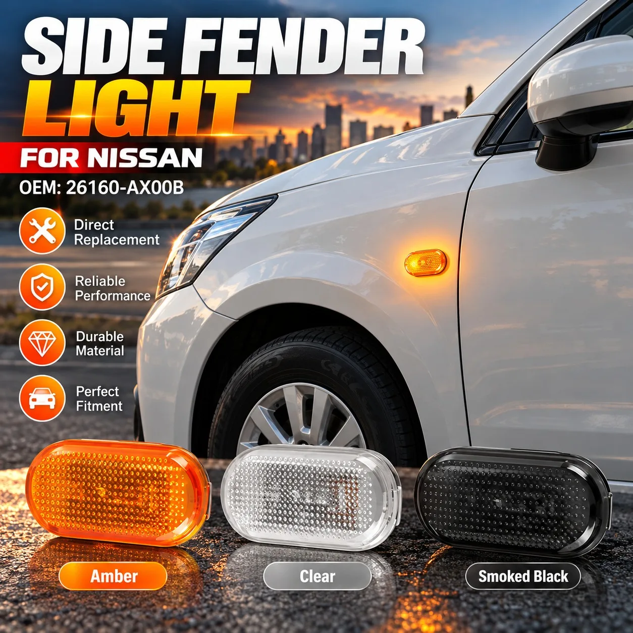 26160-AX00A Side Marker Fender Lights Turn Signal Lamps For Nissan Tiida Qashqai Livina March White Yellow Black Left Right Pair