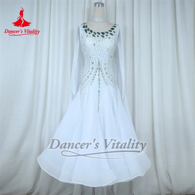 Weißer, langärmliger Gesellschaftstanz-Wettbewerb, große Schaukel, elegante Kleider, individuell, für Erwachsene, Frauen, Walzer, Tango, Kleidung der Tänzerin Vitalität