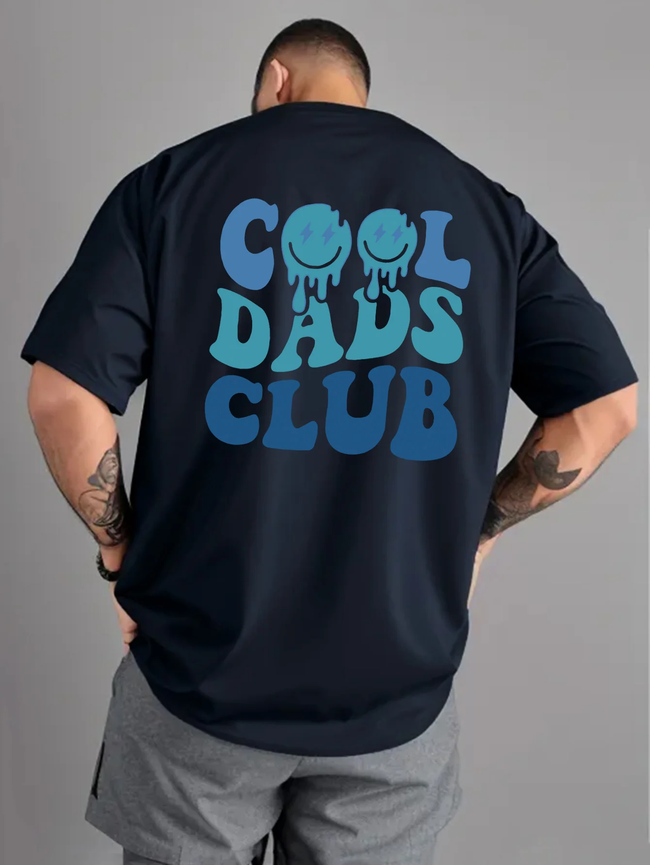 Men's summer 100% pure cotton fashionable casual loose cool dad club letter printed round neck short sleeved T-shirt top