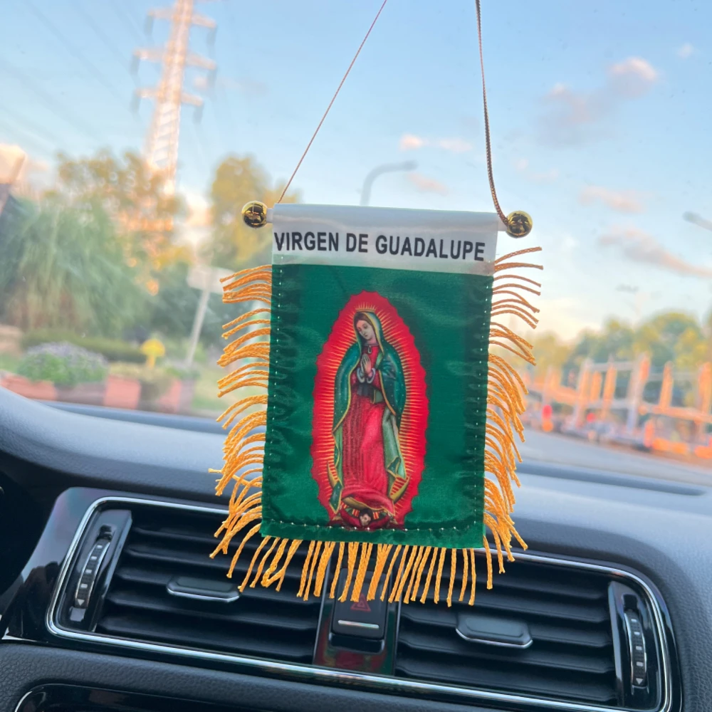 Our Lady Of Guadalupe Virgin Mary Flag 10*14cm Car Window Decoration Polyester Hanging Pennant Flags
