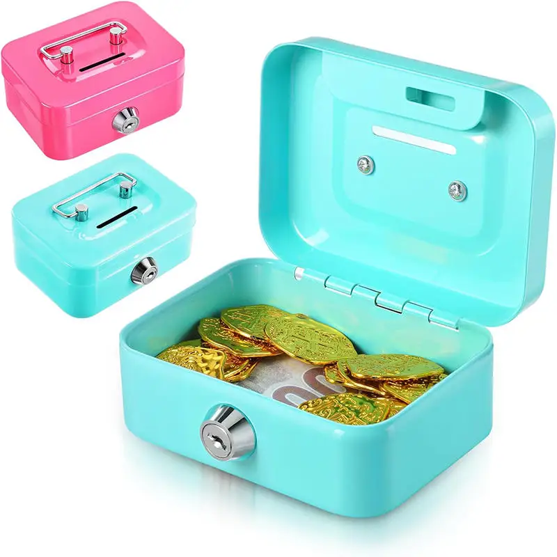 Mini Money Safe Box Key Money Holder Metal Storage Case Small Security Lock Box with Key Kids Portable Lockable Coin Boxes