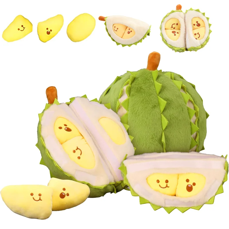 Kids Creative Simulation Detachable Durian Plush Toy Fun Tearable Peeling Durian Plush Pillow Fidget Toy Boys Girl Birthday Gift