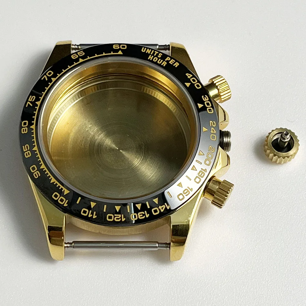 New Stainless Steel Ceramic Ring VK63 Three Eye Quartz Movement Combination 39MMPVD Coating Case Replacement Part