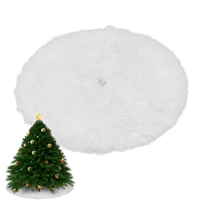 Rustic Christmas Tree Skirt Double Layers Plush Christmas Tree Decoration Large Rustic Floor Mat Holiday Party Decorations For