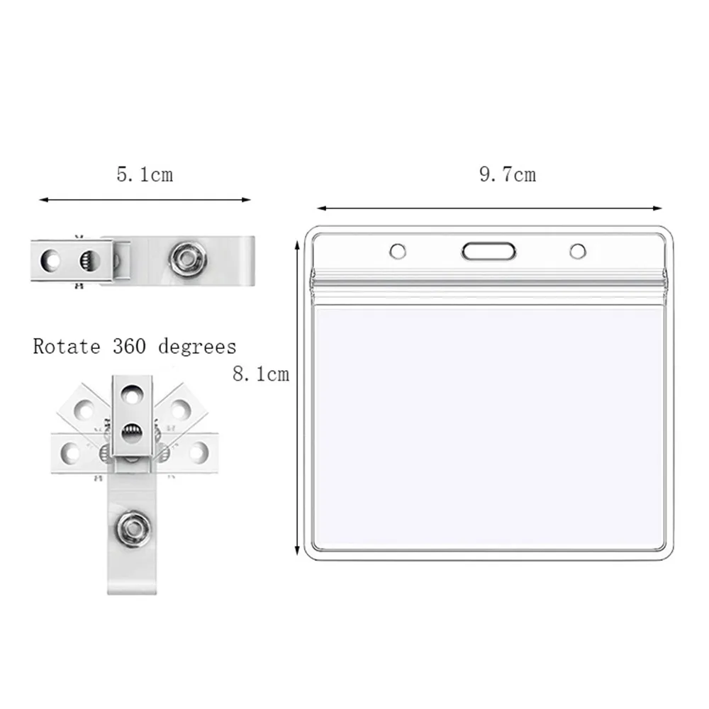 Horizontal And Vertical Card Holder Rotatable PVC Transparent ID Card Double Hole Clip Document Card Storage Protective Cover