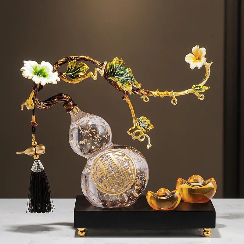 Enamel color gold foil gourd ornament attracts wealth, high-end living room TV cabinet wine cabinet decoration opens, housecraft