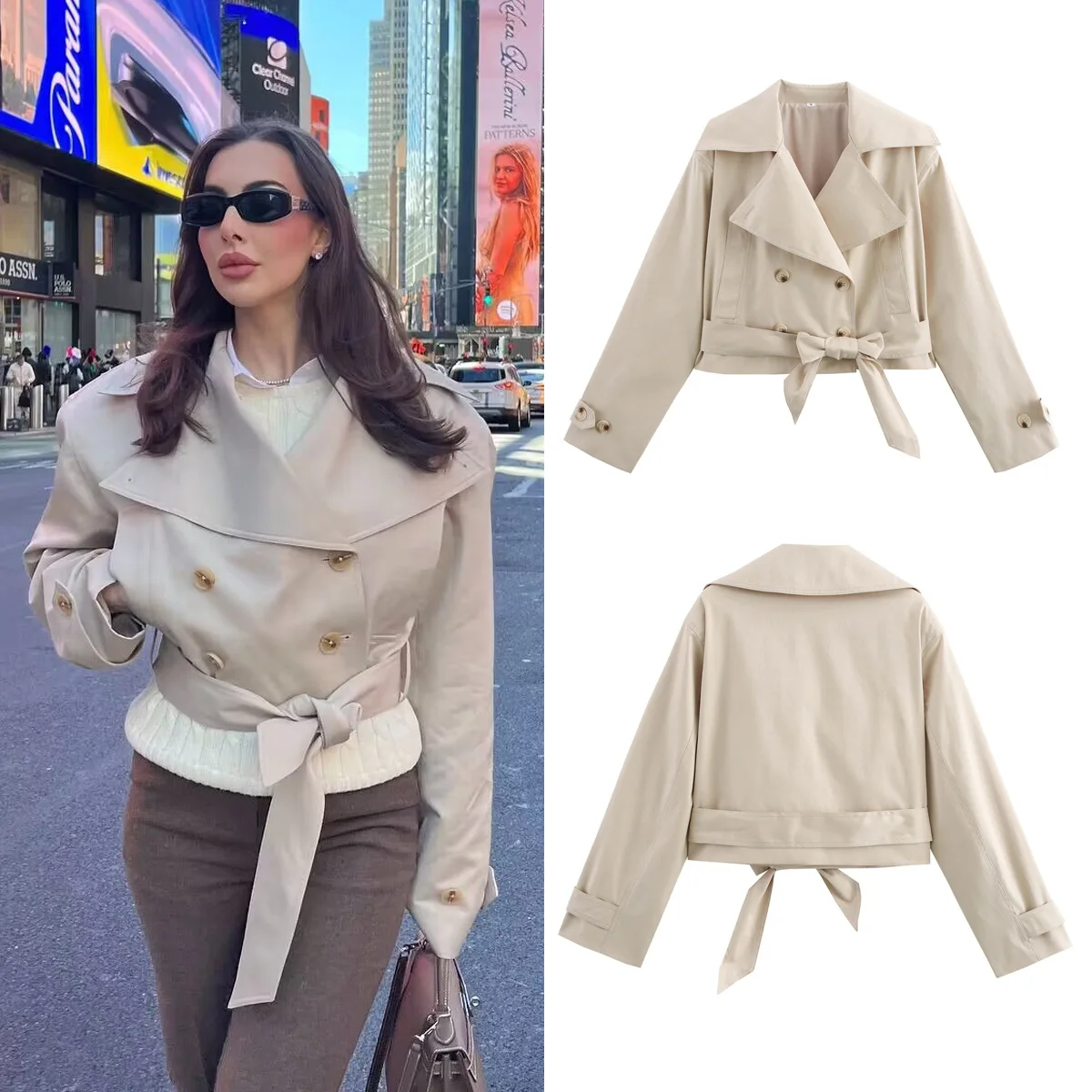 Crossbody Belted Long Sleeve Trench Coat Jacket Spring Summer Trenchcoats Outerwear Tops