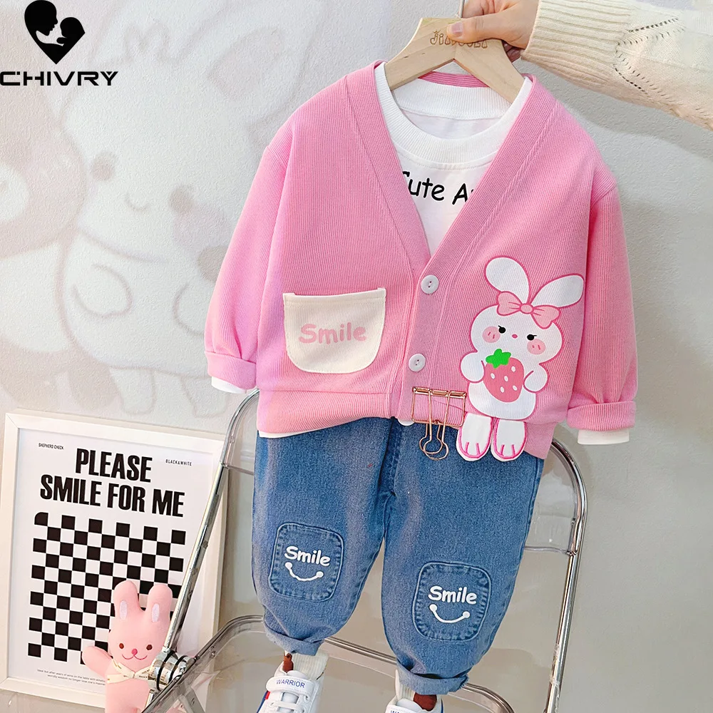 New Kids Baby Autumn Fashion Cute Cartoon Cardigans Sweater Sweatshirt with Pants Boys Girls Fashion Three-piece Clothing Sets