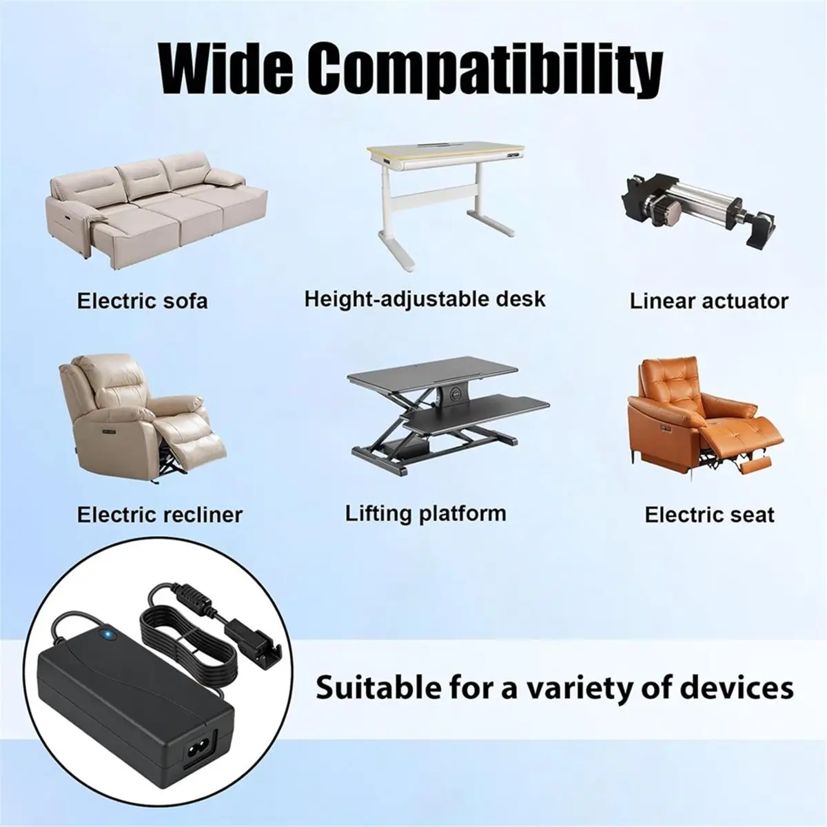 29V 2A Power Supply for Electric TV Chair Recliner Chair, Universal Transformer Adapter 50-60Hz EU Plug