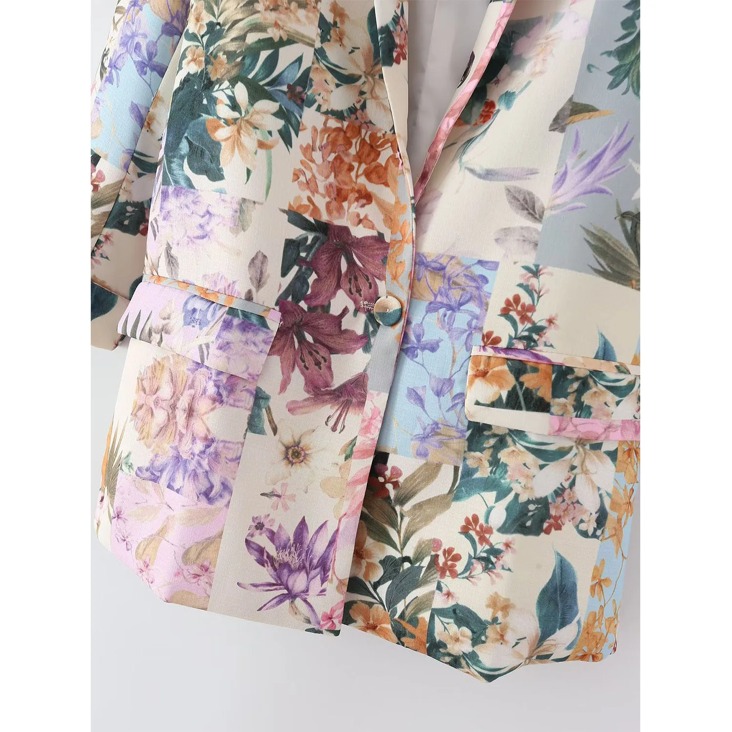 Blazer feminino estampado floral de manga longa, senhora chique do escritório, blazer solto, blazer de botão único, casacos elegantes e elegantes, 2022