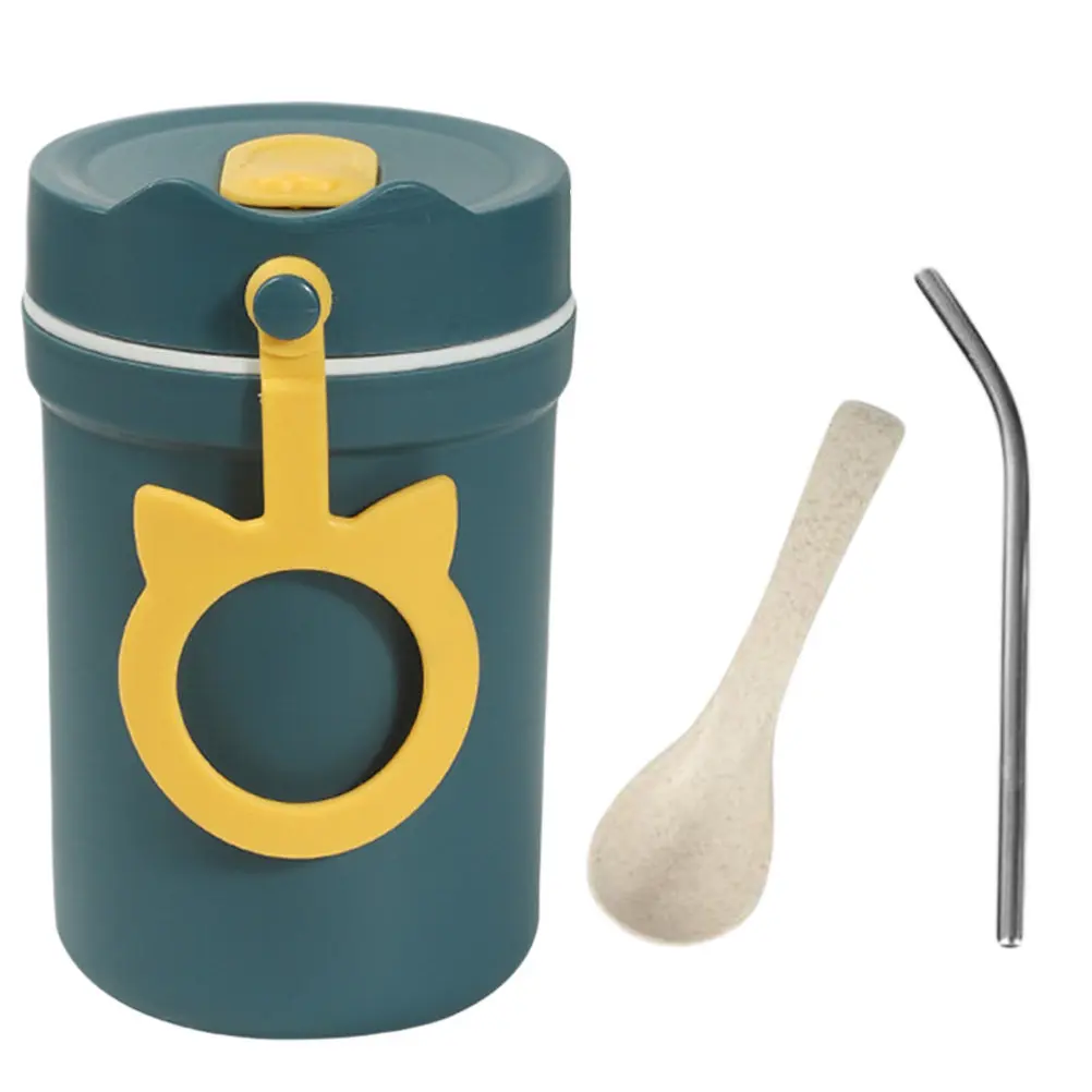 1Pcs Portable Insulated Water Bottle 330Ml Food Grade PP Leakproof Straw Spoon Student Bottle Lightweight Outdoor Office Picnic