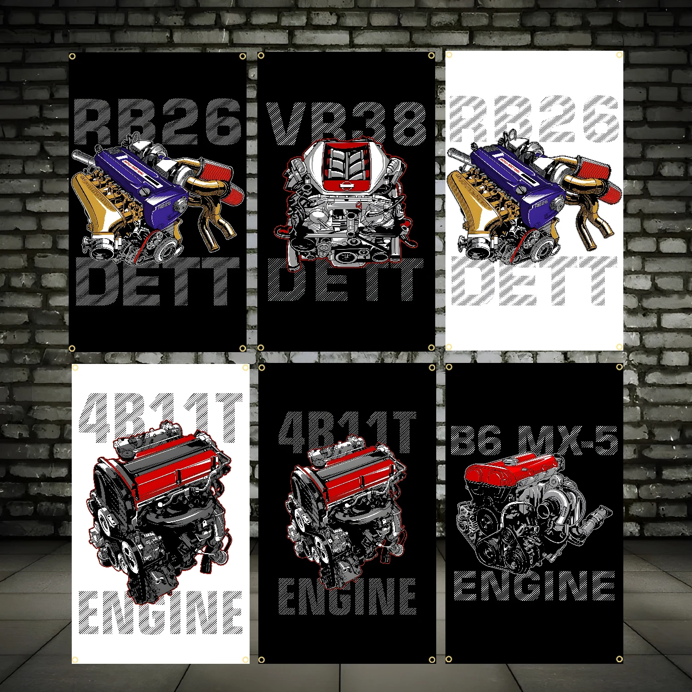 3x5Ft 90x150cm Engine JDM Car Flag Polyeste Printing Banner for Garage Wall Art Out Door Decoration With Grommet
