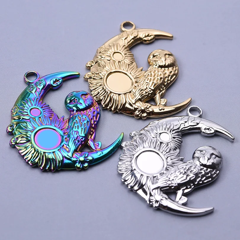 

5pcs/Lot Animal Owl Fashion Pendant Sun Moon Stainless Steel No Fading Pendants Making Supplies Handmade Stone Drill Accessories