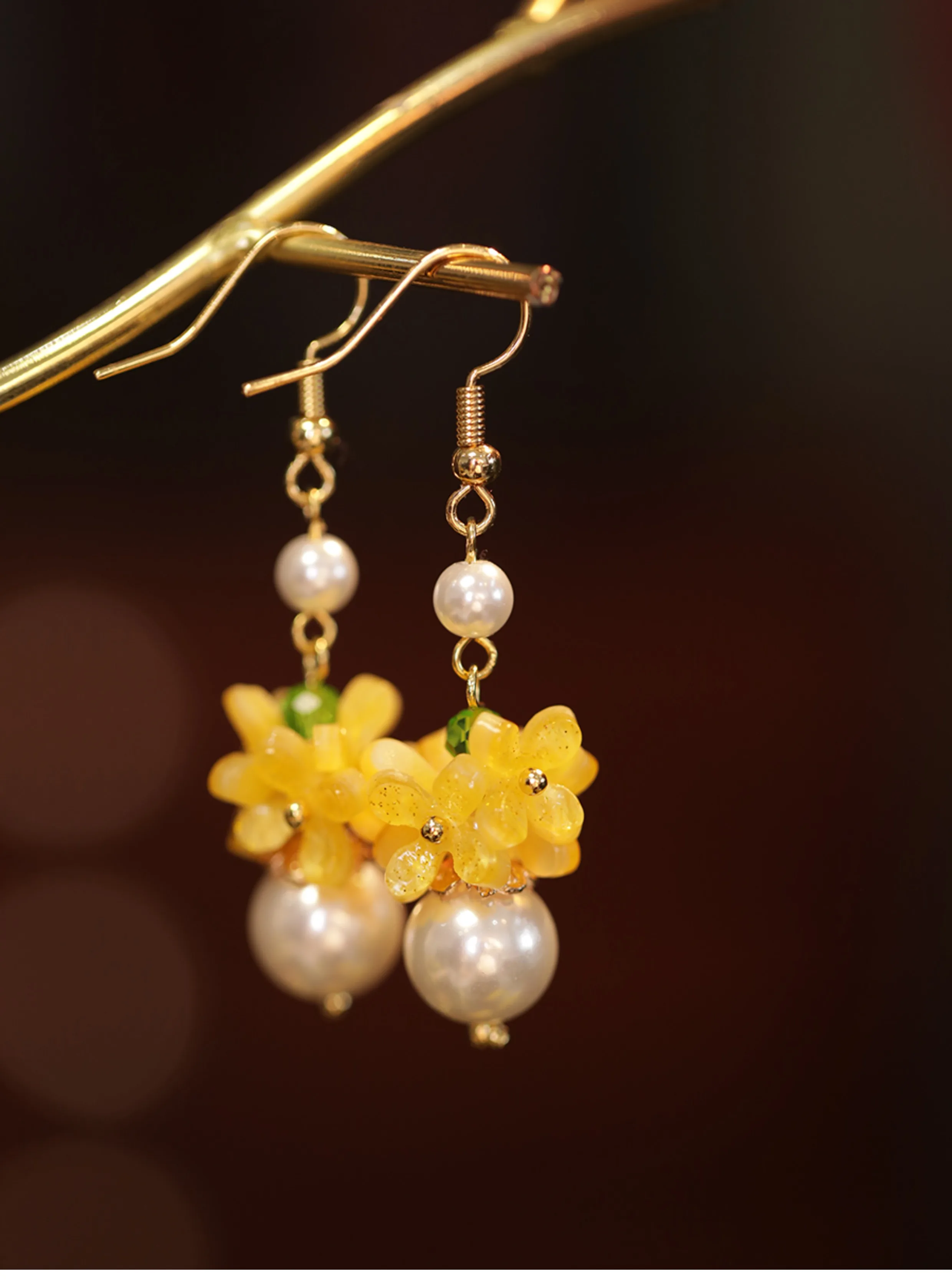 FXLRY Original Handmade Pearl Elegant Osmanthus Fragrans Long Earrings For Women Jewelry