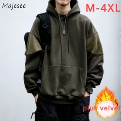 Hooded Hoodies Men Plus Velvet Thicker Warm High Street Vintage Casual Coats All-match Korean Fashion Techwear Streetwear Chic