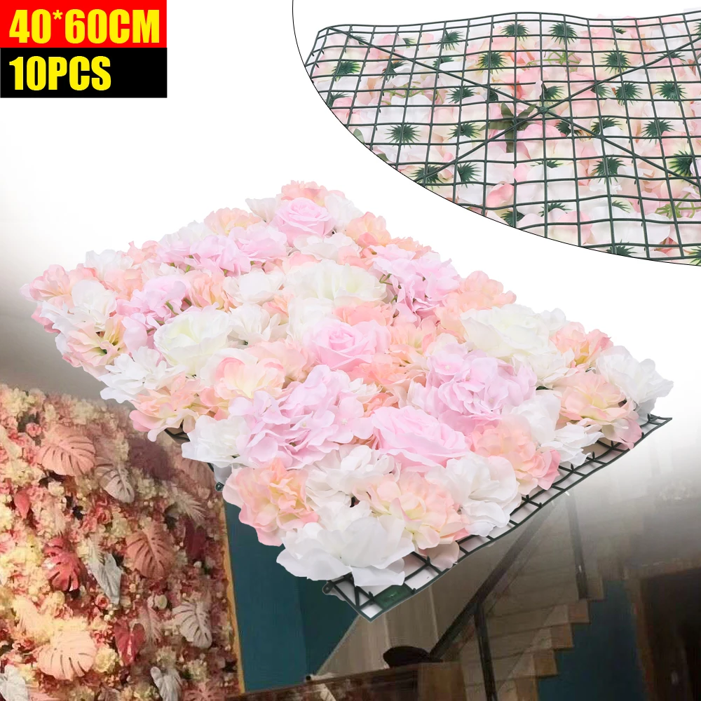 Artificial Flower Wall Panels, 10 Pack of 15.74x23.62" Flower Wall Mat Silk Rose Flower Panels for Backdrop Wedding Wall Decor