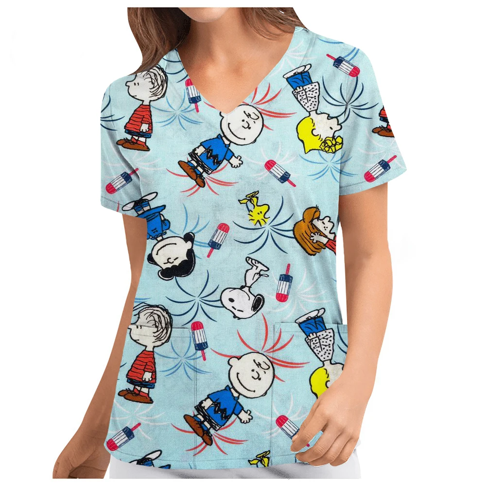 Nursing Uniform Female Dental Snoopy print Medical Scrubs Tops Pet Grooming Veterinary Supplies Nurse Women Uniforms Shirt