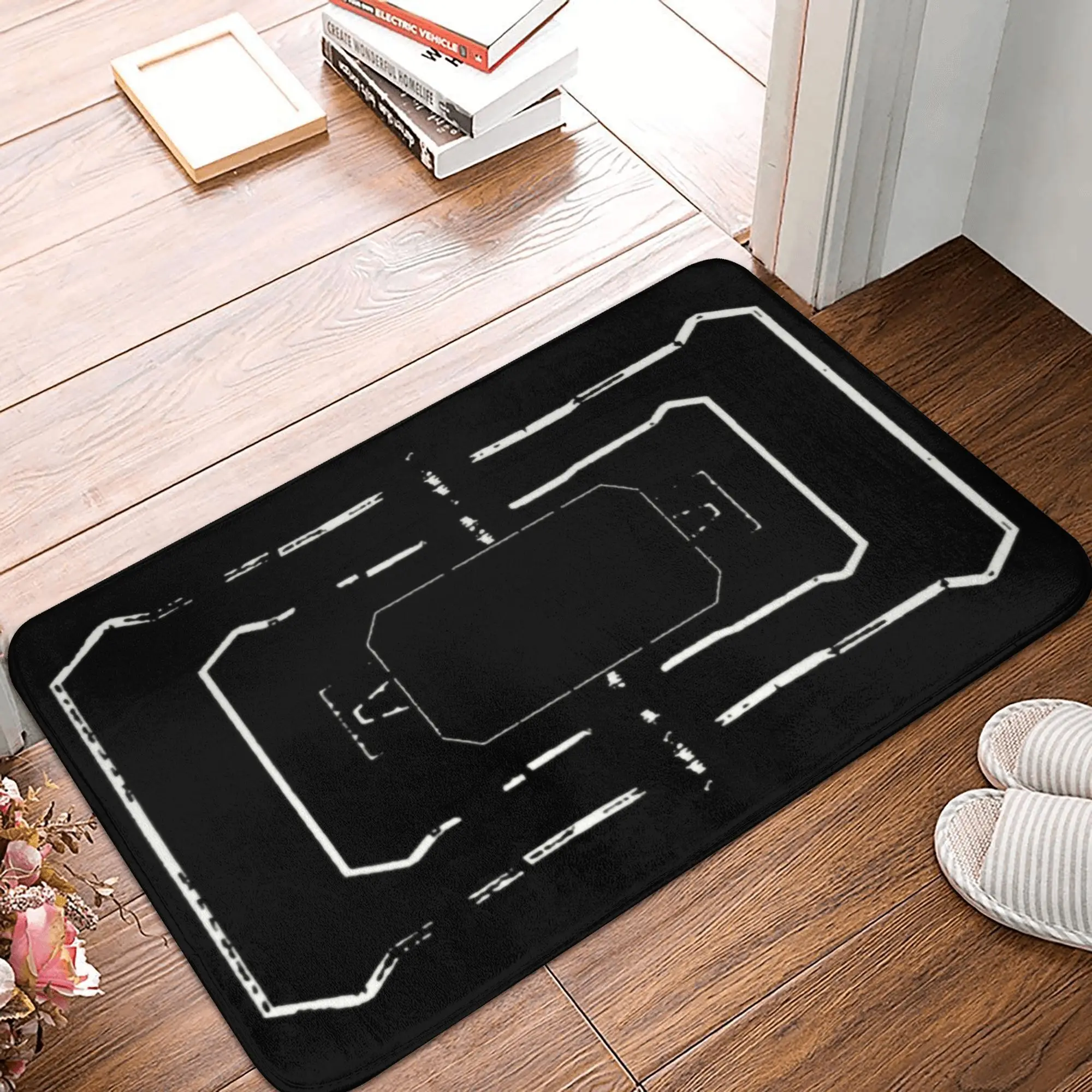 Flannel Printed Sci Fi Door Mat Futuristic Grid Design Welcome Rug For Gamer Room Office Decor Anti Slip Floor Mat With