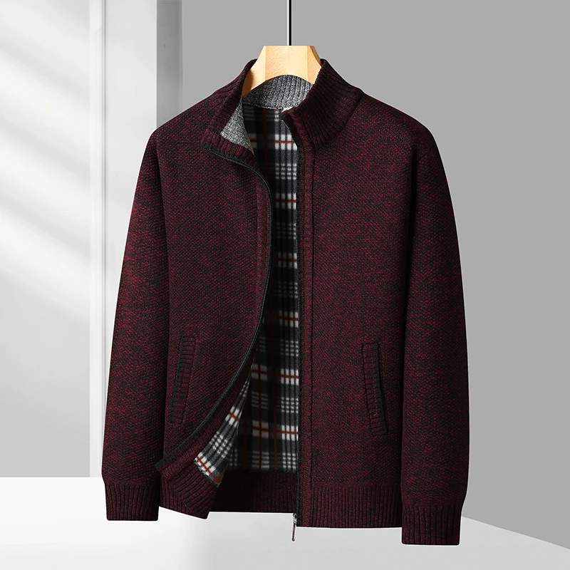 

Мужской толстый вязаный кардиган на флисовой подкладке, зимний теплый свитер на молнии, спортивная верхняя одежда для гольфа, повседневный трикотаж