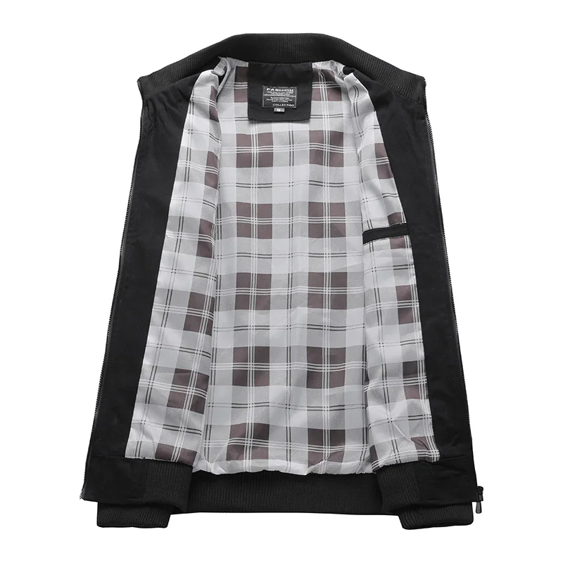 

Men's Spring Autumn Lightweight Jaet Trendy Workwear Sle Stand Fit Zipper Closure Long Sve Pure Color Outerwear