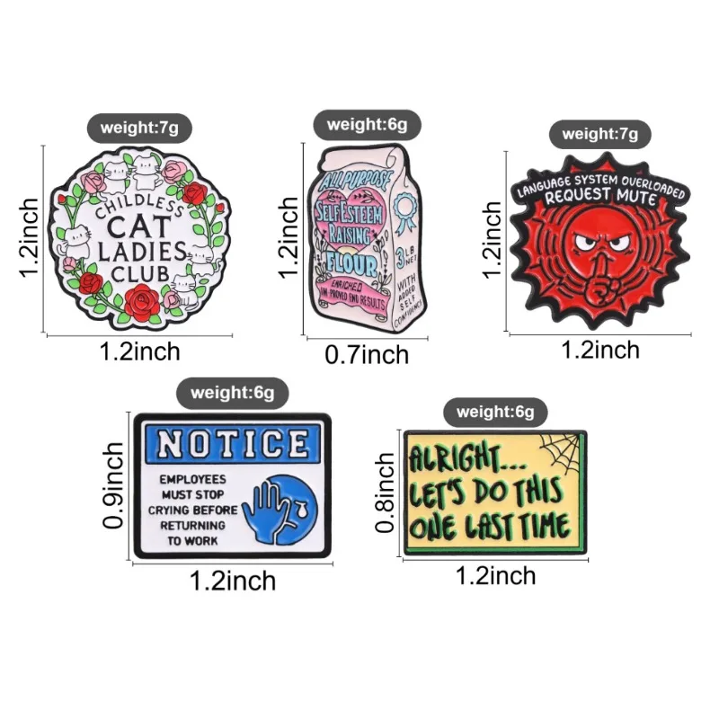 Lustiges Slogan-Zitat, gemischtes Emaille-Abzeichen-Set, wütende Katze, Rose, Arbeitsanweisungs-Zitat, Pins, humorvolle Gesundheits-Metallbroschen für Freunde – Detail 1