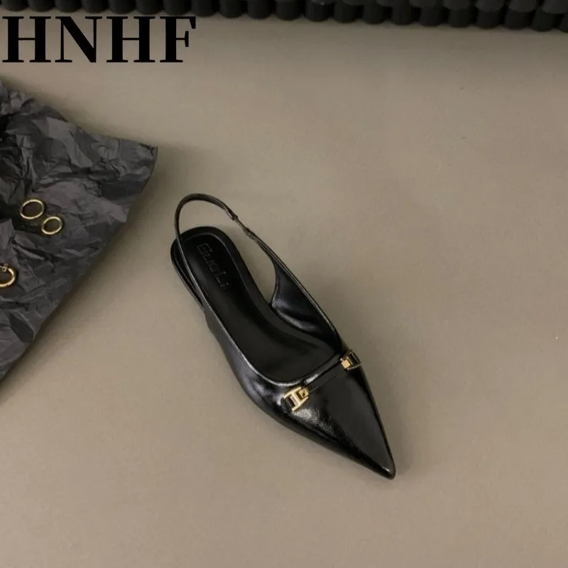 HNHF Women Designer Sandals Fashion Rhinestone Slip on Flats Heels Ladies Pointed Toe Elegant Slingback Sandals Shoe Female