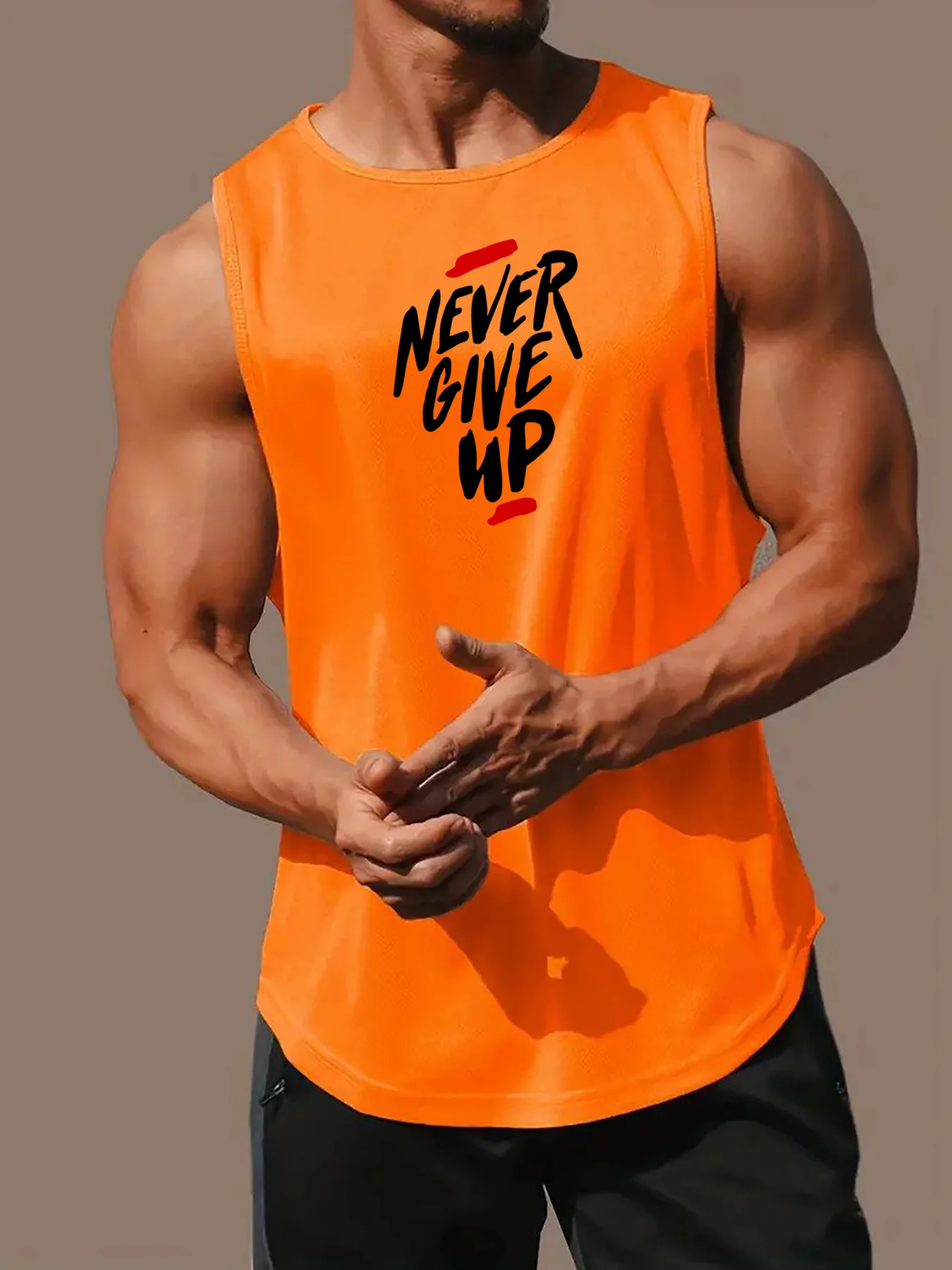 Men's Summer Fitness Muscle Sports Tank Top Breathable Moisture Wicking Loose Sleeveless Quick Dry Training T-Shirt Letter Print