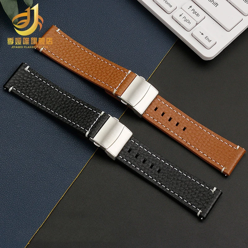 For Mido Helmsman Breitling Longines Omega Genuine Leather Watch Band with Folding Buckle Quick Release Bracelet Strap 20mm 22mm