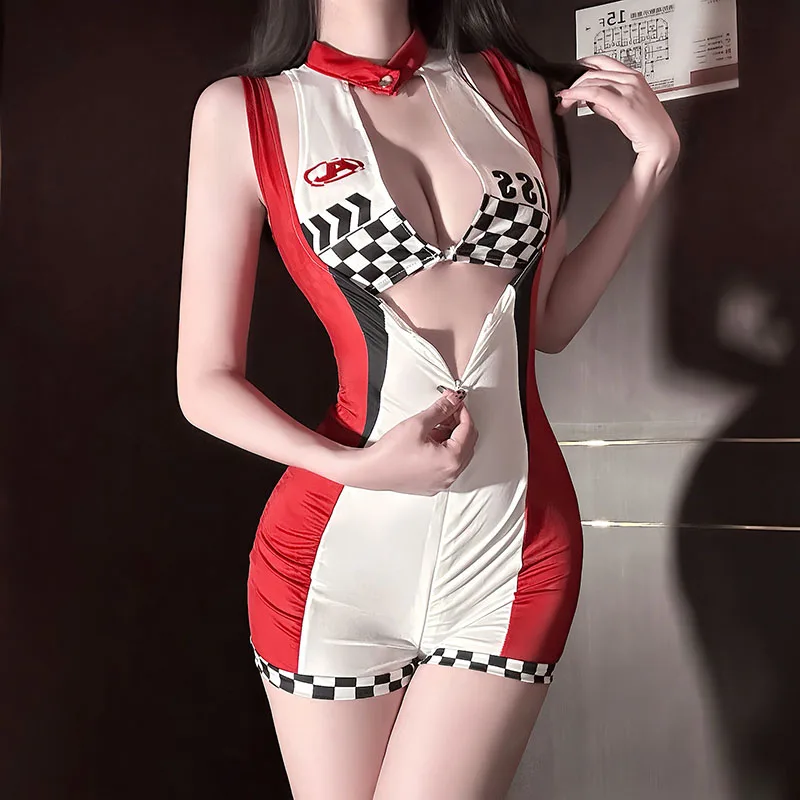 

Women Racer Cosplay Costumes Fashion Sexy Racing Queen Girl Cheerleader Uniform One-Piece Patchwork Jumpsuits Halloween Suit