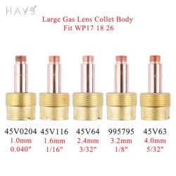 2/5Pcs 1.0/1.6/2.4/3.2/4.0mm Large Gas Lens Collet Body 45V0204 45V116 45V64 995795 45V63 For TIG WP17/18/26 Welding Torch Kit