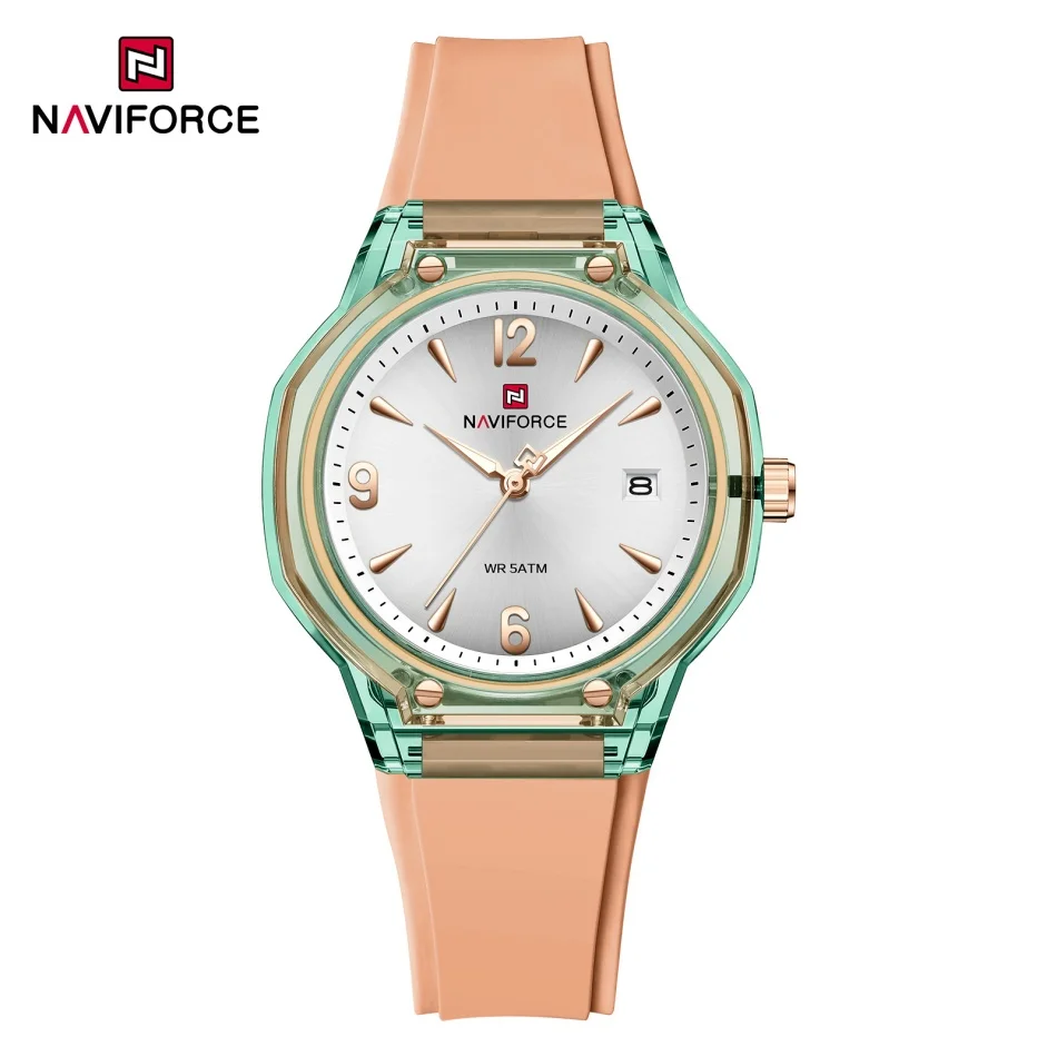 

Женские часы NAVIFORCE 6110 с водонепроницаемостью 5ATM, светящимся циферблатом и модным силиконовым ремешком, светящиеся в темноте
