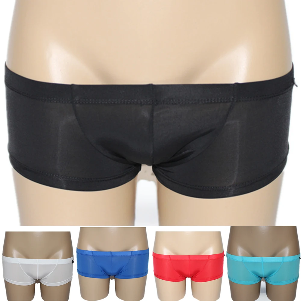 Sexy Men Ice Silk Bikini Oil Shiny Low Rise Semi-Transparent Briefs Elasticity Thong  Silky Quick-Dry Breathable Underwear