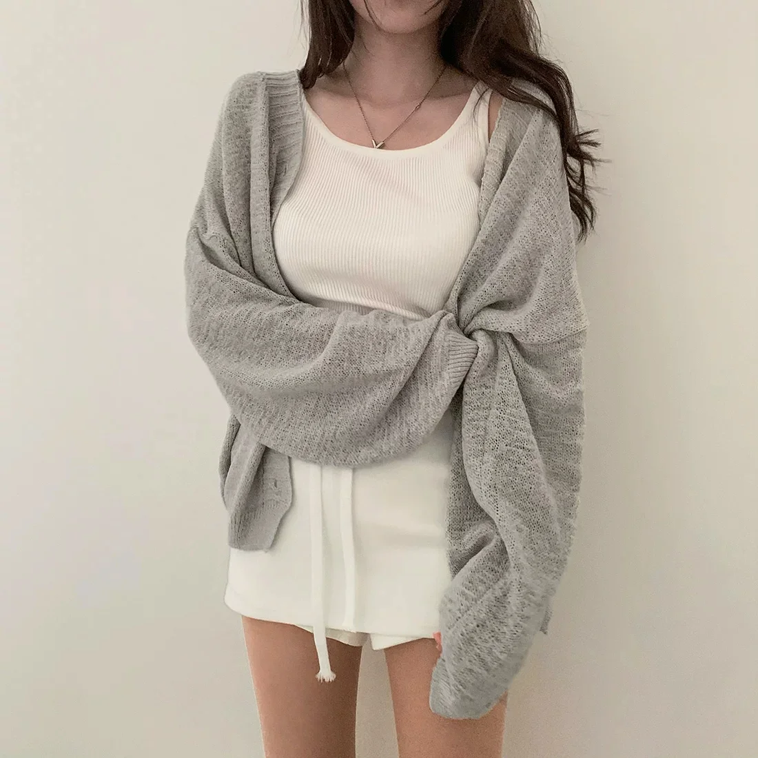 New Korean Chic Lazy Loose Thin Knitted Jacket Long-sleeved Sunscreen Knitted Cardigan Women's Versatile Casual Vacation Top
