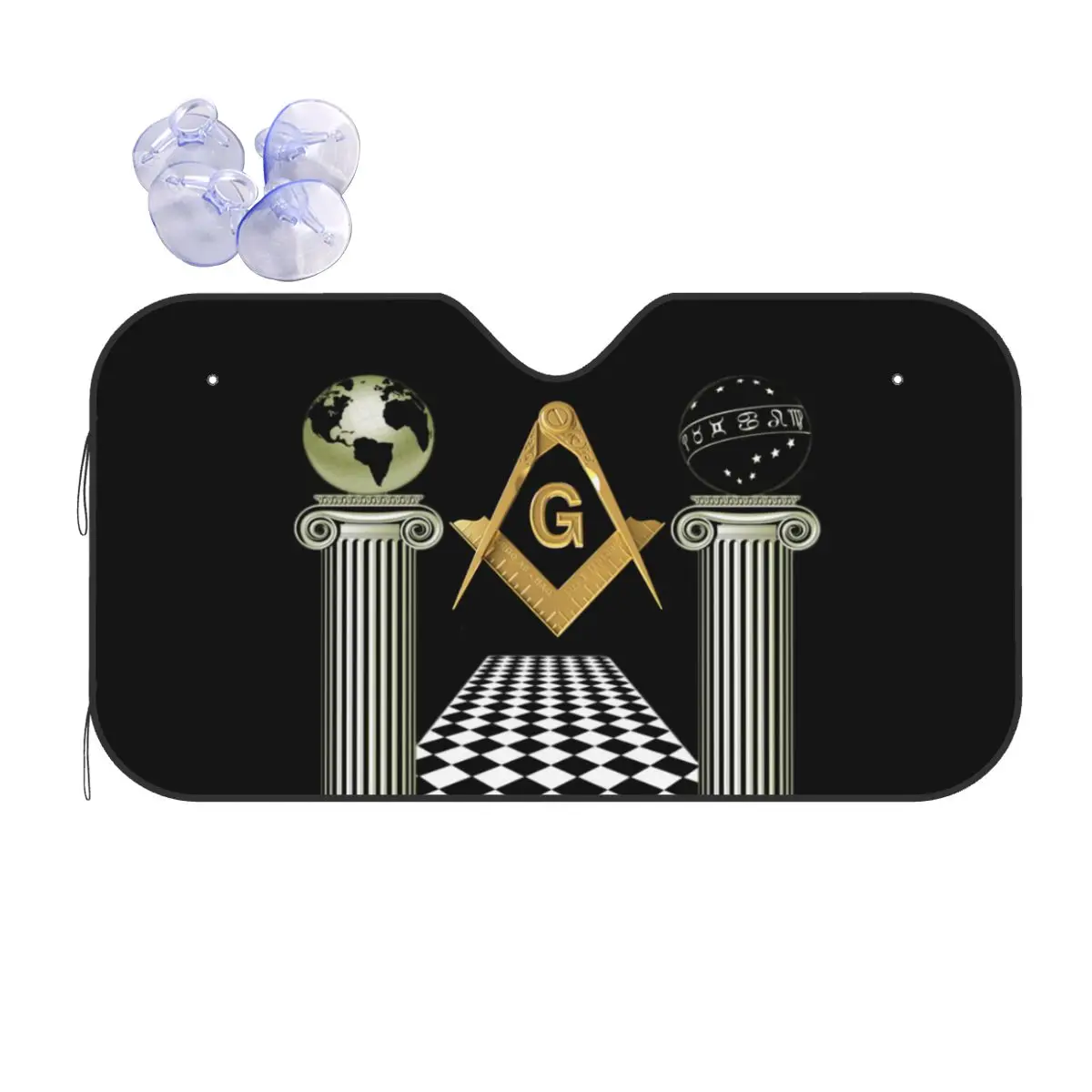 Custom Boaz And Jachin Solomon's Temple Front Windshield Sunshade Masonic Mason Freemason Foldable Window Shade Sun Visor