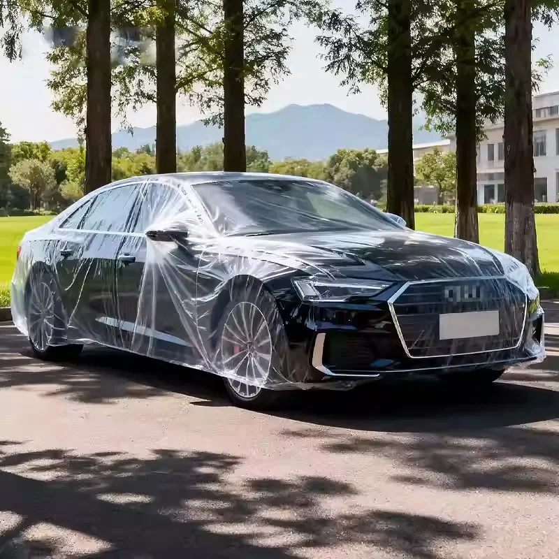 Car Sunscreen, Rainproof, Dustproof Disposable Car Clothing, Car Cover, Simple Transparent Plastic Full Cover, Full Car Cover
