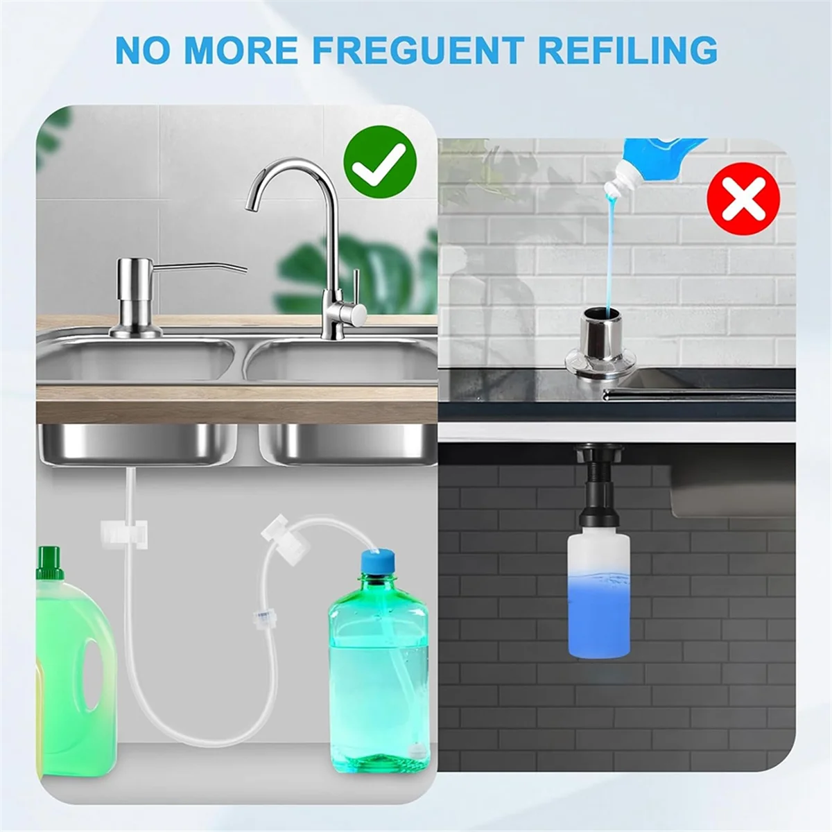 High-end Soap Dispenser Extension Tube Kit for Kitchen Sink, 47Inch Under Sink Soap Dispenser Tube with Upgraded Check Valve