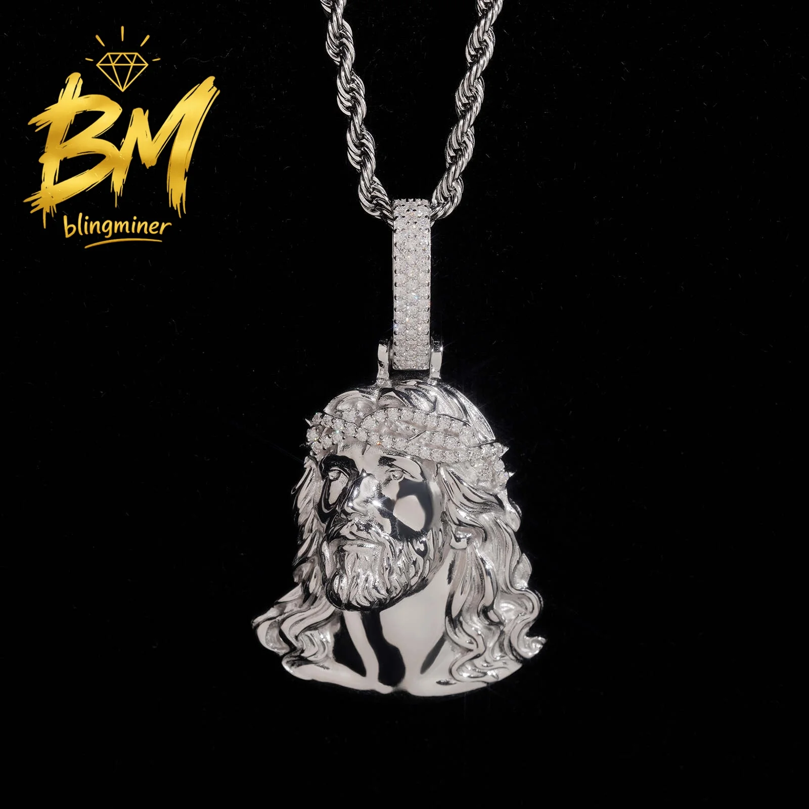 Blingminer Fine 2inch Jesus VVS Moissanite Pendant For Men Women S925 Silver Pendants Jewelry Pass Diamonds Tester GRA Free Ship