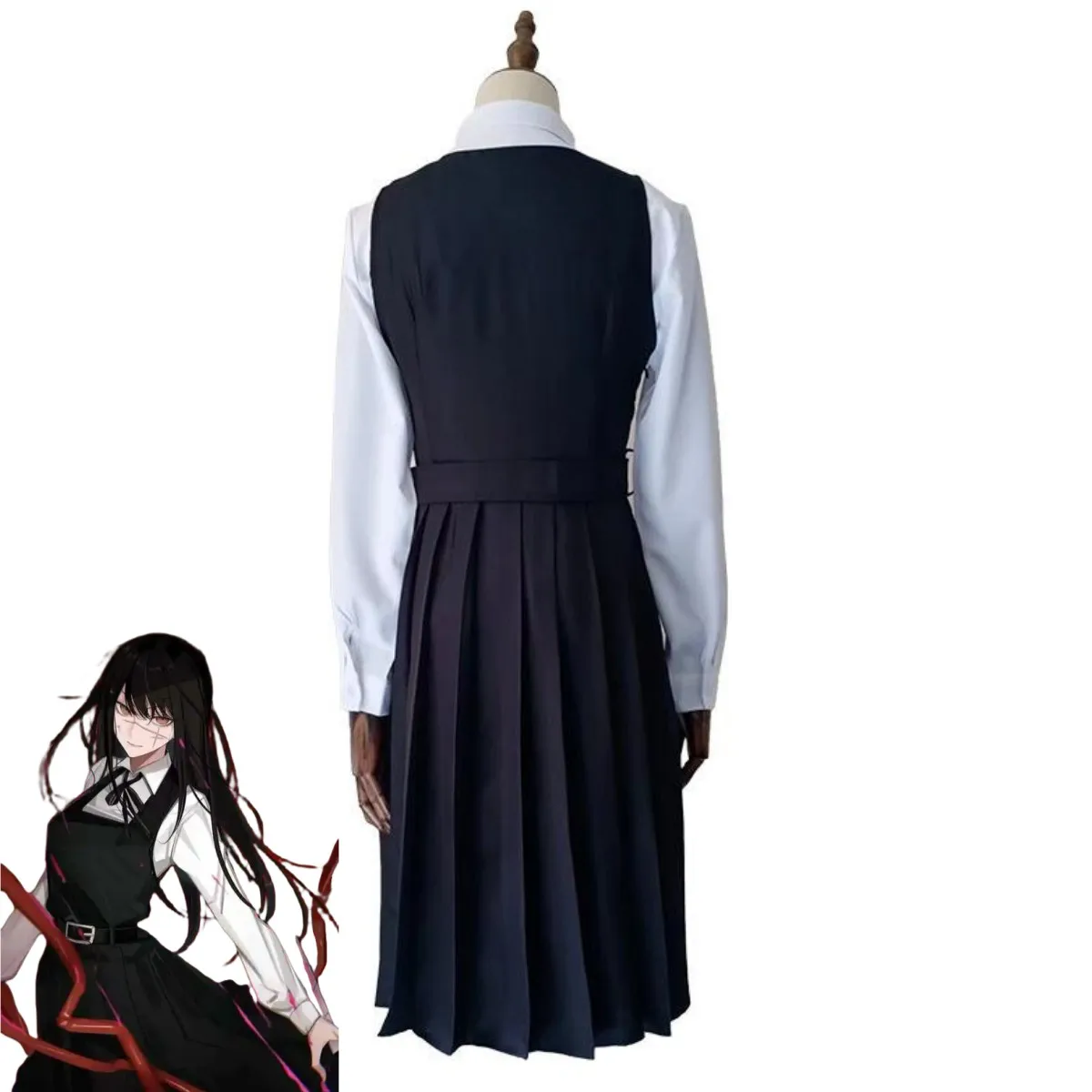 XQAnime Chainsaw Man Mitaka Asa Cosplay Costume Japan and South Korea JK School Uniform Shirt Dress Wig Woman Cute Campus Suit view 5