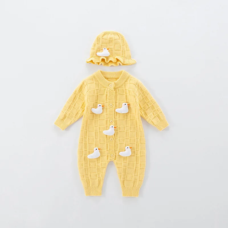 New Spring Autumn Baby Girls Knitted Bodysuit 3D Mushroom Jacquard Newborn Girls Romper Single Breasted Infant Girls Jumpsuit