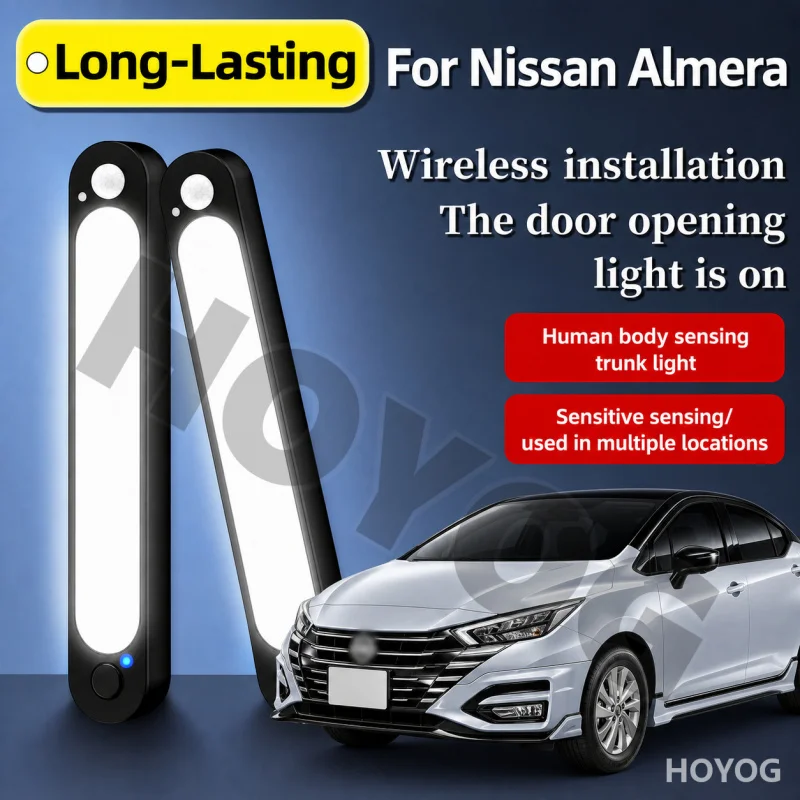 For Nissan Almera 1995-2026 Car Trunk Light LED Lamp Sensor Magnetic Wireless USB Rechargeable Boot Cargo Light Sedan Rear Cabin