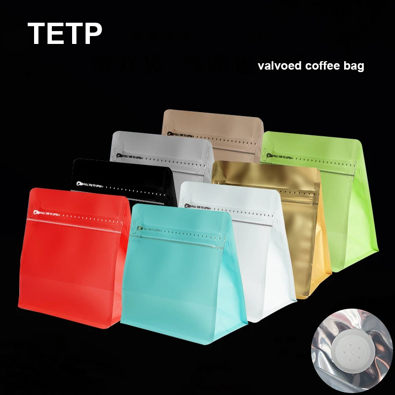 Tepp 20 sztuk/partia zagęścić Valved torby do kawy strona główna opakowania do przechowywania herbaty Resealable Ziplock uszczelnienie Stand Up Bag folia aluminiowa