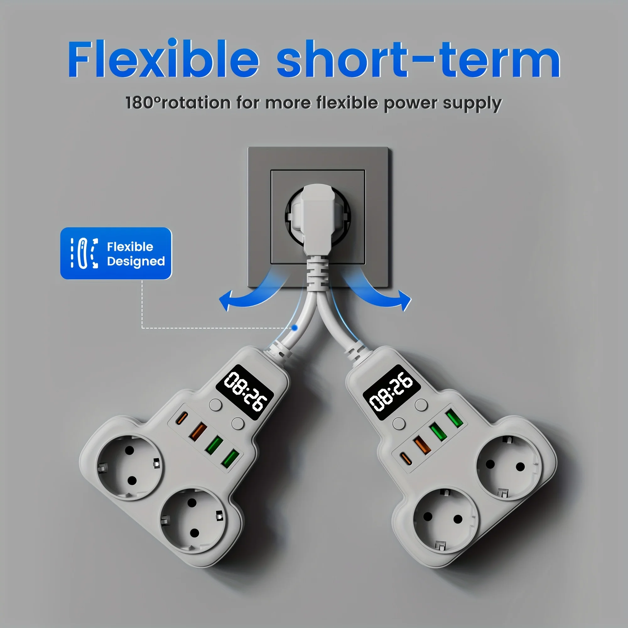 Placa de alimentación enchufable de la UE con 2 tomas de CA y 3 tomas de corriente domésticas USB tipo 1 C con múltiples teclas