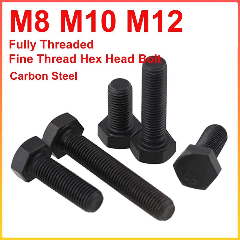 M8 M10 M12 Fully Threaded Fine Thread Hex Head Bolt Carbon Steel Hexagon Screw 8.8 Grade Extra Long Fine Screws